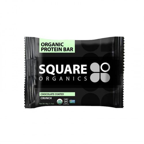 Square Organics, Органический протеиновый батончик, хрустящий, покрытый шоколадом, 12 батончиков, 1,7 унции (48 г) каждый