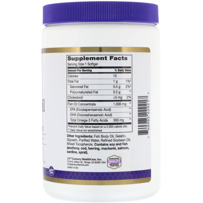 21st Century Рыбий жир Омега-3 (1 000 мг), 300 капсул