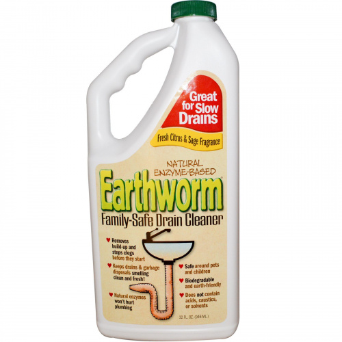 Earthworm, Средство очистки стоков, безопасное для семьи, свежий аромат цитрусовых и шалфея, 32 жидк. унц. (946 мл)