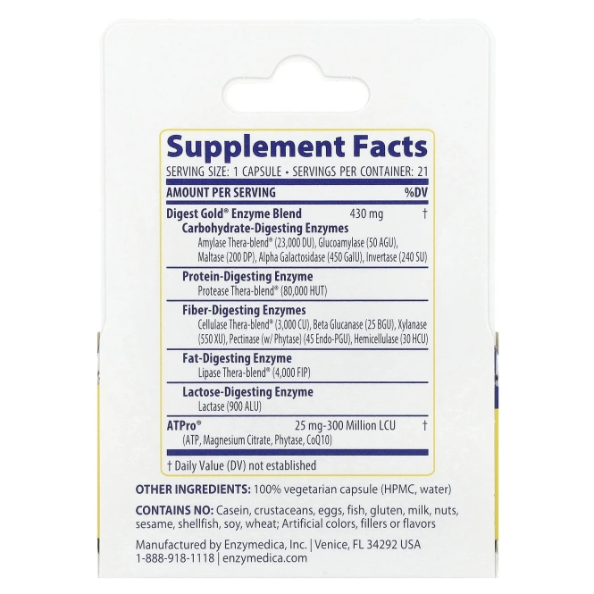 Enzymedica, Digest Gold с ATPro, 21 капсула