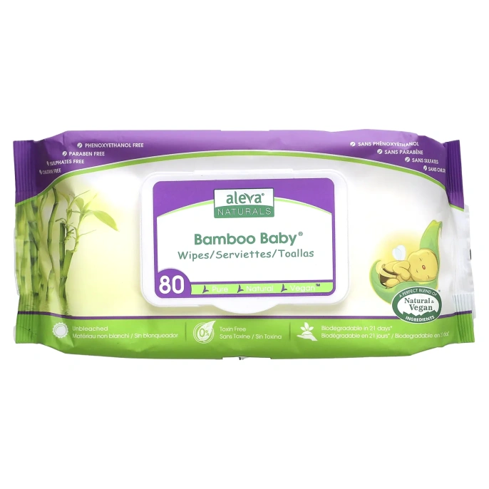 Aleva Naturals, Bamboo Baby, влажные салфетки, без запаха 80 салфеток