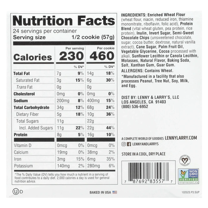 Lenny and Larry's, Печенье Двойной шоколад 12 упаковок