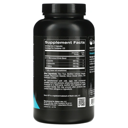 Sierra Fit, микронизированные BCAA, аминокислоты с разветвленной цепью, 500 мг, 240 растительных капсул