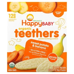 Happy Family Organics, Органические мягкие вафли для прорезывания зубов со вкусом сладкого картофеля и банана, 12 упаковок, 0,14 унц. (4 г) каждый
