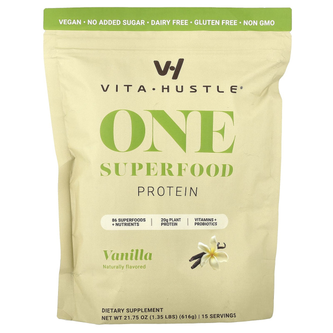 VitaHustle, One Superfood Protein, ванильный вкус, 616 г (1,35 фунта)