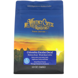 Mt. Whitney Coffee Roasters, Columbia Excelso, без кофеина, в зернах, 12 унций (340 г)