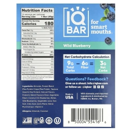 IQBAR, растительные протеиновые батончики, дикорастущая голубика, 12 батончиков по 45 г (1,6 унции)