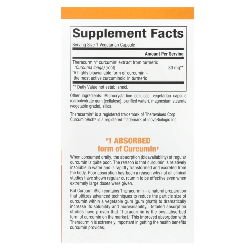 Natural Factors CurcuminRich Theracurmin Куркумин, 60 вегетарианских капсул