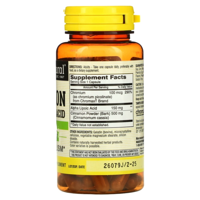 Mason Natural, корица с альфа-липоевой кислотой, 60 капсул