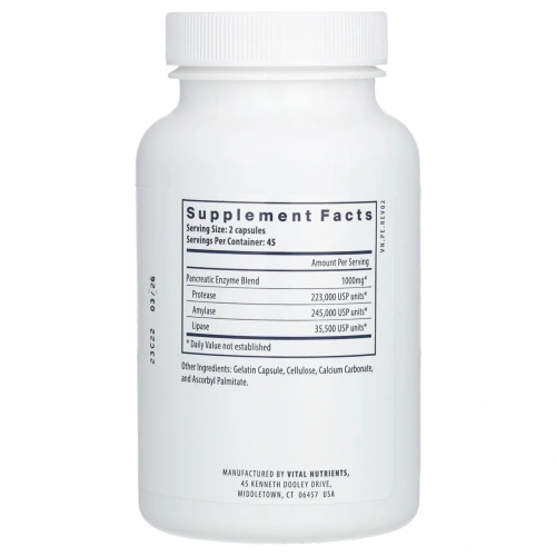 Vital Nutrients, Ферменты поджелудочной железы, 500 мг, 90 капсул