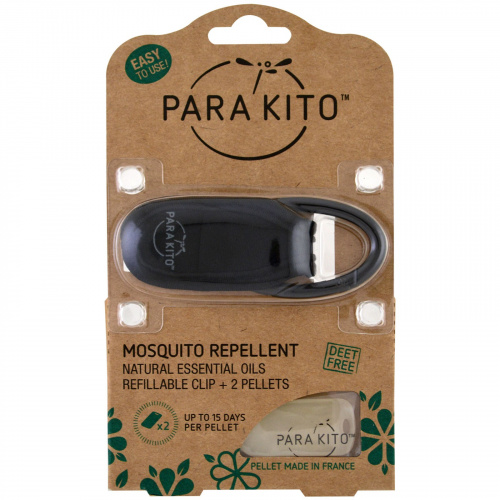 Para'kito, Клипса с репеллентом от комаров + 2 пеллеты, черная, набор из 3 предметов