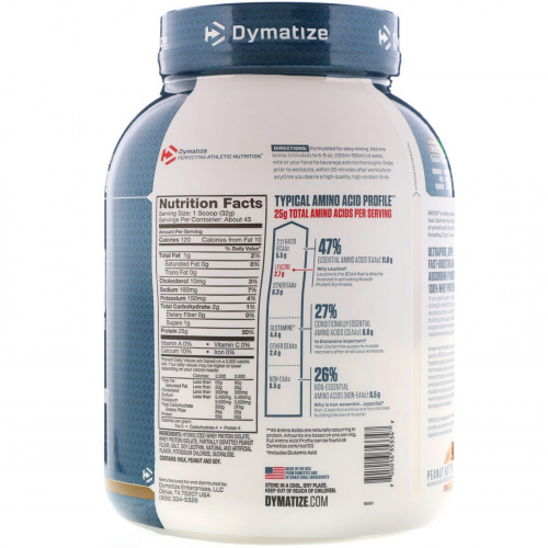 Dymatize Nutrition, ISO 100 гидролизованный, 100% изолят сывороточного протеина, арахисовое масло, 48 унций (1,4 кг)