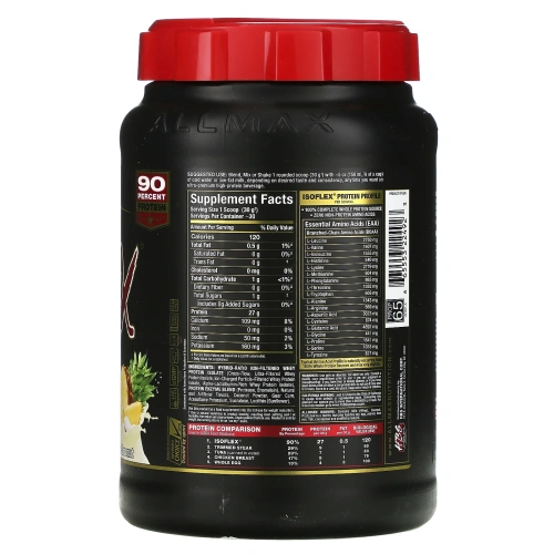 ALLMAX Nutrition, Isoflex, 100% ультрачистый изолят сывороточного белка (фильтрация заряженными ионными частицами), ананас и кокос, 2 фунта (907 г)