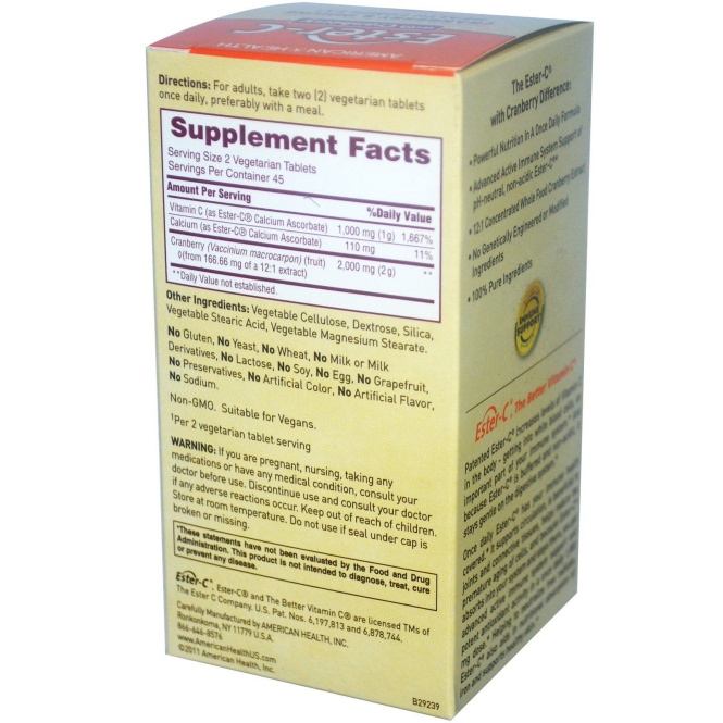 American Health, Иммуностимулирующий комплекс Ester-C с клюквой, 90 вегетарианских капсул