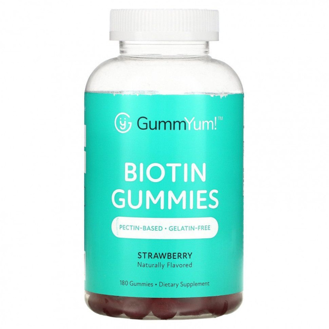GummYum!, Жевательные мармеладки с биотином, клубника, 2500 мкг, 180 жевательных таблеток