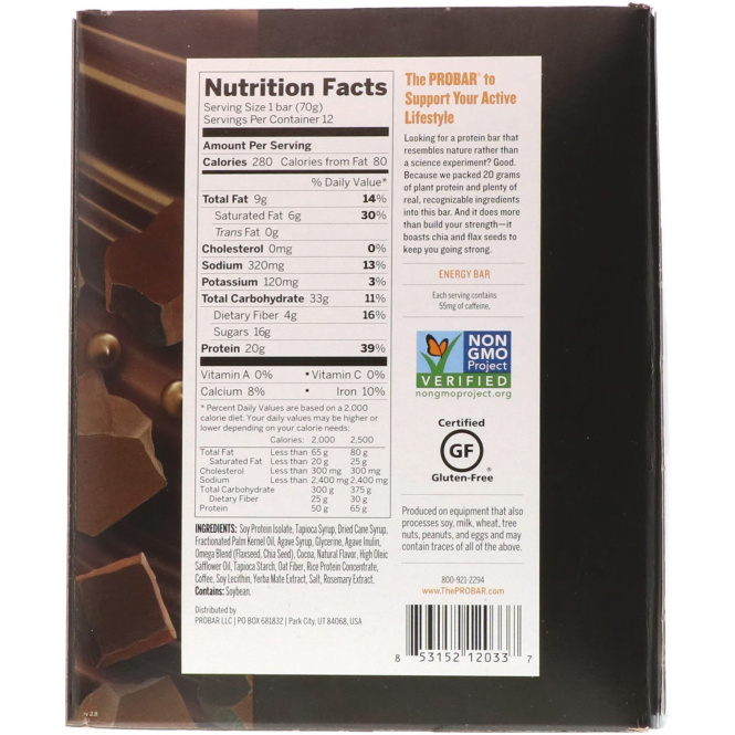 Pro Bar, Base, Protein Bar, Coffee Crunch, 12 Bars, 2.46 oz (70 g) Each