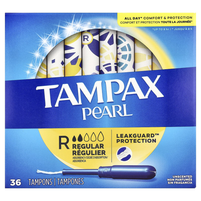 Tampax, Жемчуг, обычный, без запаха, 36 тампонов
