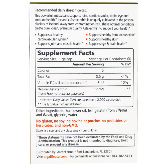 Algalife, Icelandic Astaxanthin, 12mg, 60 Gelcaps