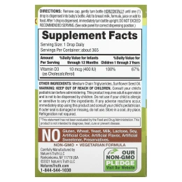 Nature's Truth, Vitamins, капли для детей D3, для новорожденных, 400 МЕ, 9,2 мл (0,31 жидк. унц.)