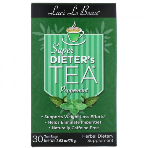 Natrol, Laci Le Beau, диетический чай Super Dieter's Tea, с перечной мятой, 30 чайных пакетиков, 75 г