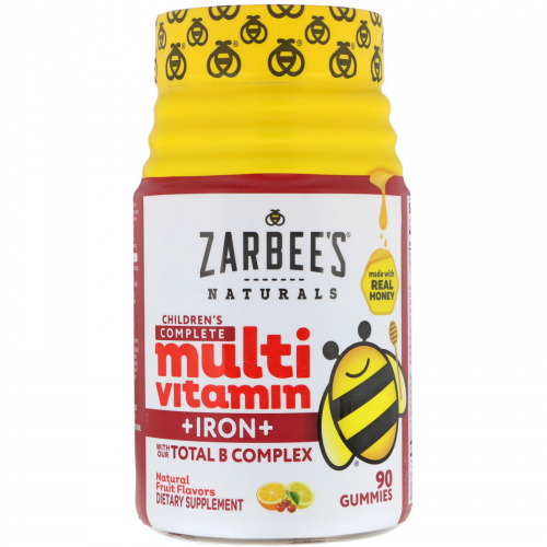 Zarbee's, Полноценный комплекс мультивитаминов вля детей младше + железо, натуральный фруктовый вкус, 90 жевательных таблеток