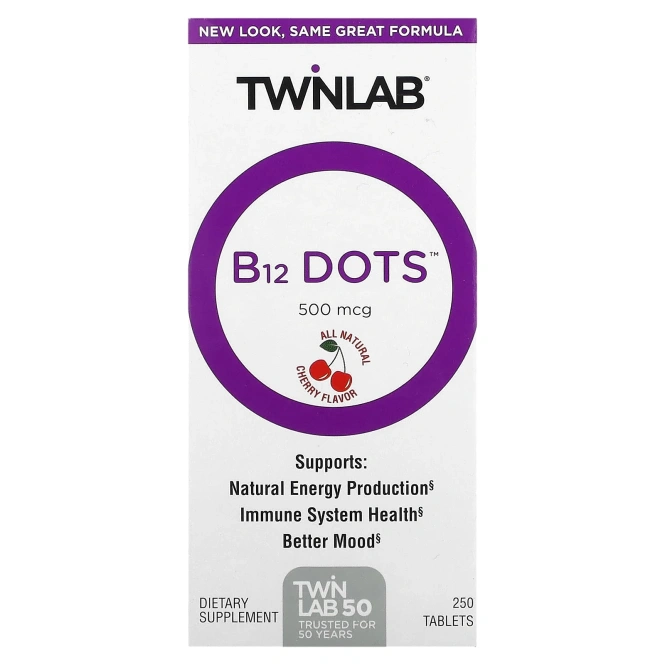 TwinLab, B-12 Dots Вишня 250 таблеток