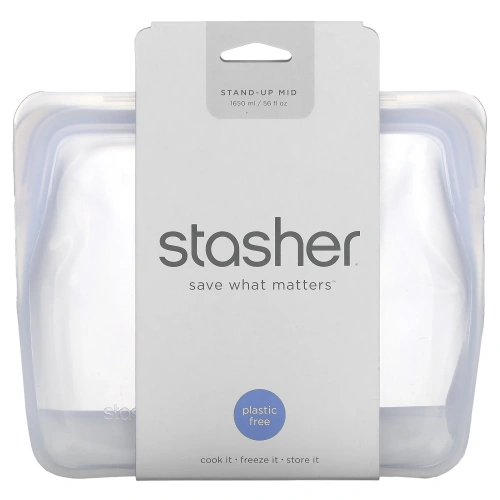 Stasher, Reusable Silicone Food Bag, Stand Up Bag, Clear, 56 fl. oz. (128 g)