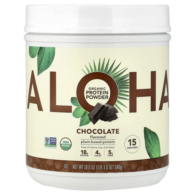 Aloha, Organic Protein Powder, Chocolate, 1 lb 3 oz (540 g)