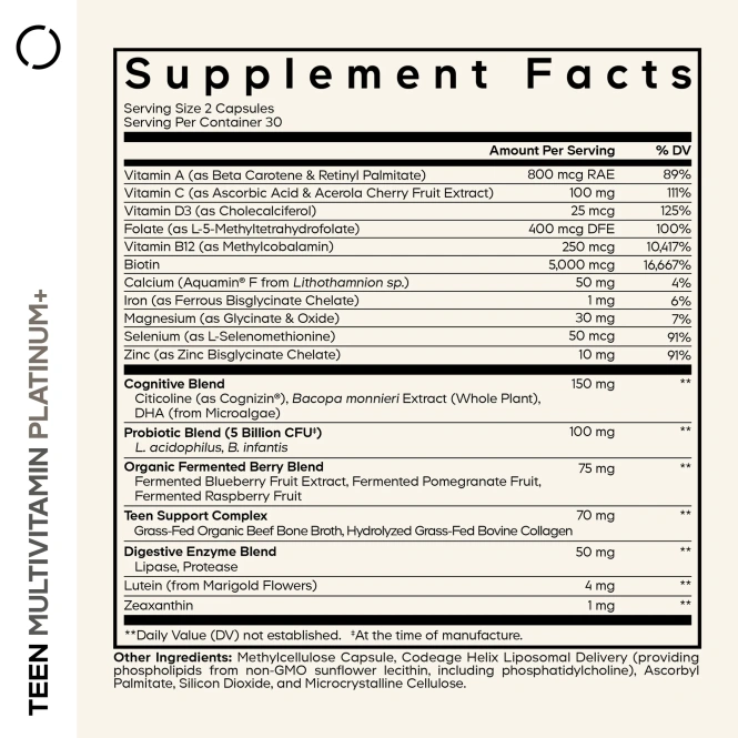 Codeage, Teen Multivitamin+, Platinum, 60 растительных капсул