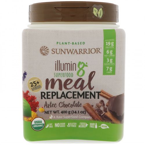 Sunwarrior, Illumin8, растительный органический заменитель еды и чудо-пища, ацтекский шоколад, 400 г