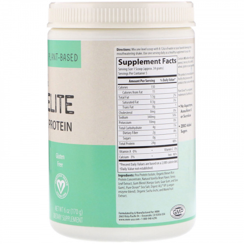MRM, Smooth Veggie Elite Performance Protein, Rich Vanilla, 6 oz (170 g)