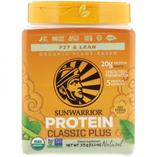 Sunwarrior, Classic Plus Protein, из органического растительного сырья, натуральный, 13,2 унции (375 г)