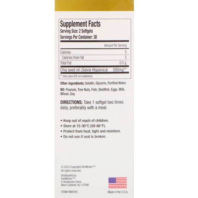 DietWorks, Chia Oil, 1,000 mg, 60 Softgels