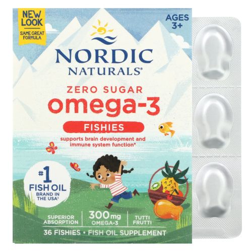 Nordic Naturals, Конфеты в виде рыбок от Nordic с омега-3, со вкусом засахаренных фруктов (300 мг), 36 конфет