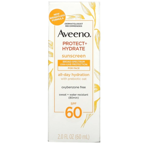 Aveeno, Protect + Hydrate, солнцезащитное средство, для лица, SPF 60, 60 мл (2 жидк. Унции)
