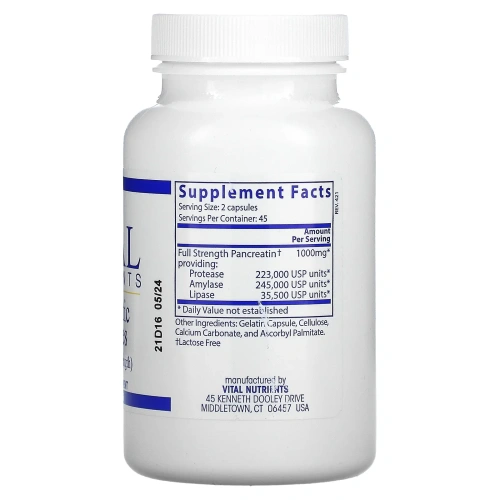 Vital Nutrients, Ферменты поджелудочной железы, 500 мг, 90 капсул