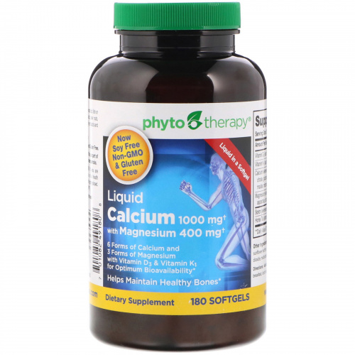 Phyto Therapy Inc., Liquid Calcium, with Magnesium, 1000 mg /400 mg, 180 Softgels