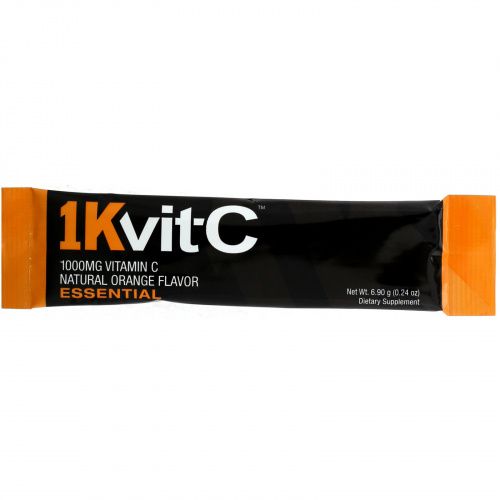1Kvit-C, Витамин C, незаменимые питательные вещества, шипучая смесь для напитка, натуральный апельсиновый вкус, 1000 мг, 30 пакетиков по 6,9 г (0,24 унции)