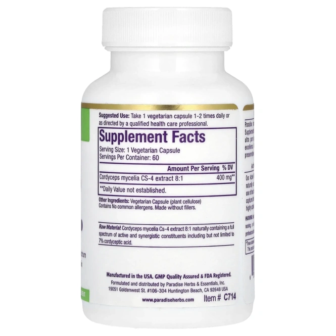 Paradise Herbs, экстракт кордицепса, 60 вегетарианских капсул