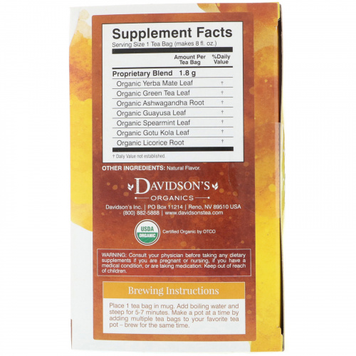 Davidson's Tea, Ayurvedic Infusions, Energize, 25 Tea Bags, 1.58 oz (45 g)