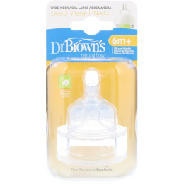 Dr. Brown's, Естественный поток, силиконовая соска, широкое горлышко, уровень 3, с 6 месяцев, 2 шт. в наборе