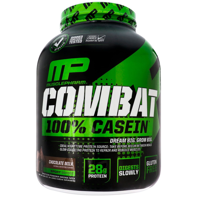 MusclePharm, Combat, 100%-ный казеин, шоколадное молоко, 1814 г (64 унц.)