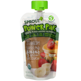 Sprout Organics, Plant-Based Power Pak, комплекс для детей от 12 месяцев, органическая клубника, банан и мускатная тыква, 113 г (4 унции)