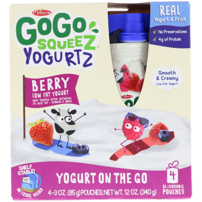 GoGo SqueeZ, YogurtZ, ягоды, 4 пакетика по 3 унц. (85 г)
