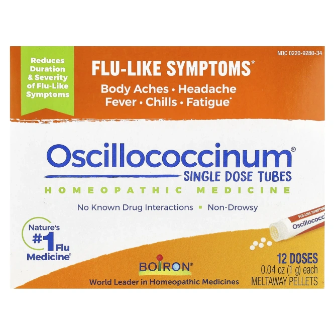 Boiron, Oscillococcinum®, симптомы гриппа, 12 гранул для рассасывания, по 1 г (0,04 унции)