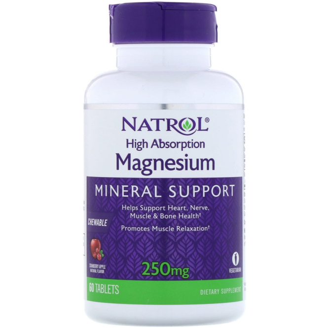 Natrol, High Absorption Magnesium, Cranberry Apple Natural Flavor, 250 mg, 60 Tablets