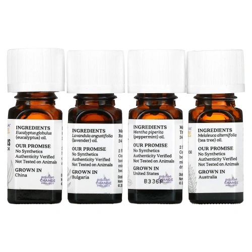 Aura Cacia, Откройте для себя комплект эфирных масел, 4 флакона, 0,25 унций (7,4 мл) каждый.