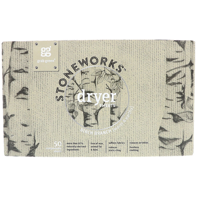 Grab Green, Stoneworks, салфетки с антистатиком, ветка березы, 50 биоразлагаемых салфеток