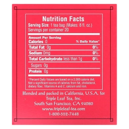 Triple Leaf Tea, черный чай с розой, 20 чайных пакетиков, 30 г (1,06 унции)