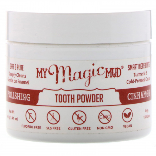 My Magic Mud, Полирующий зубной порошок с куркумой и какао, корица, 1,41 унц. (40 г)